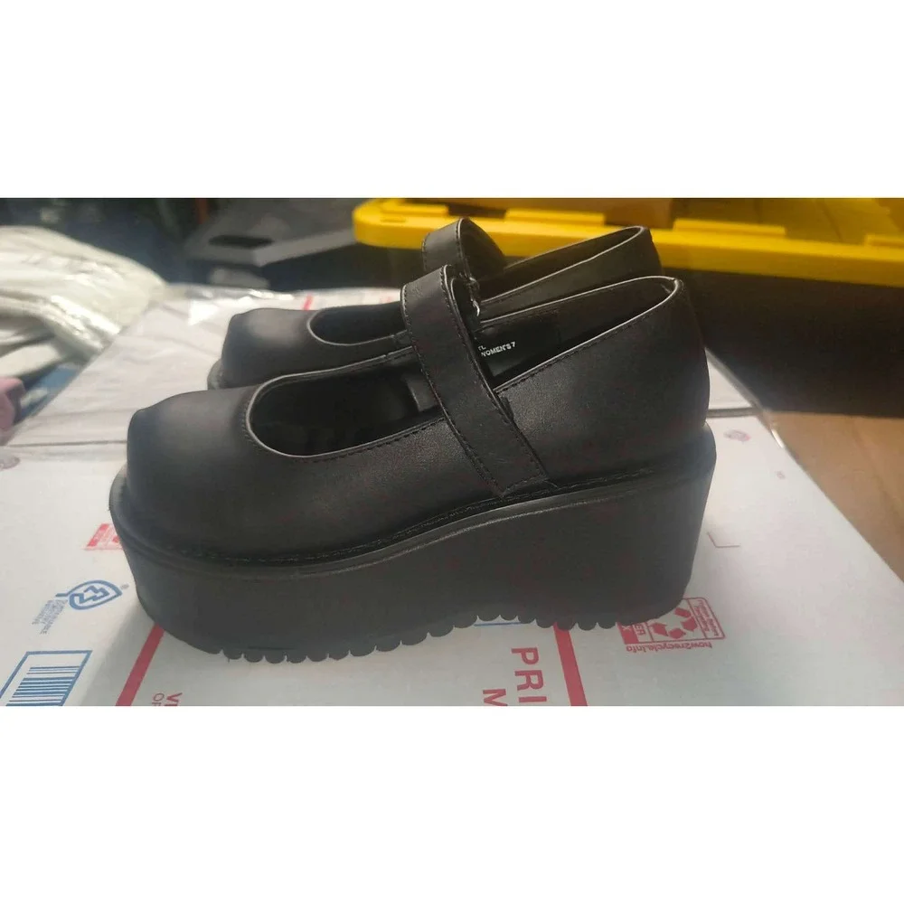 Demonia Kera Black Matte Platform Mary Jane Wedge Shoes size 7 with minor flaws